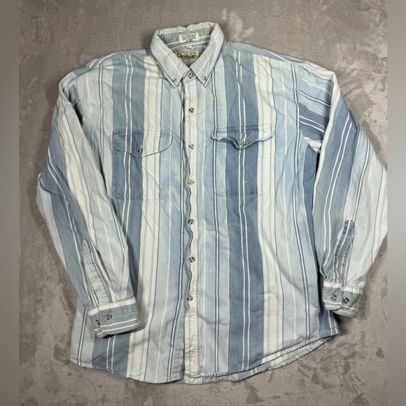 Campus Other - Vintage Campus 90s Striped 100% Cotton Blue White Striped Button Down Shirt XL